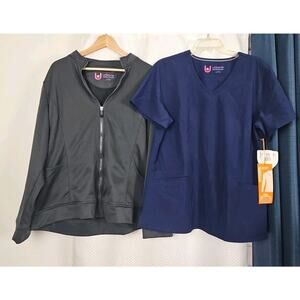 Scrubs Urbane Performance XL Blue Scrub Top (NWT) & Extra Large Jacket Gray XL